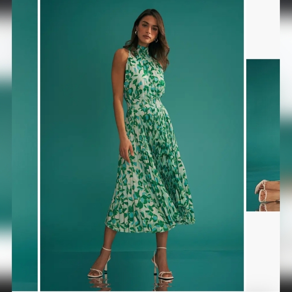 Halogen Floral Pleated Sharkbite Hem Midi Dress - Picture 3 of 9